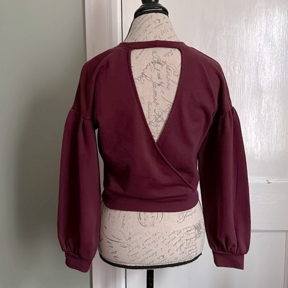RUE 21 Puff Sleeve Open Back Crop Sweatshirt - Wine